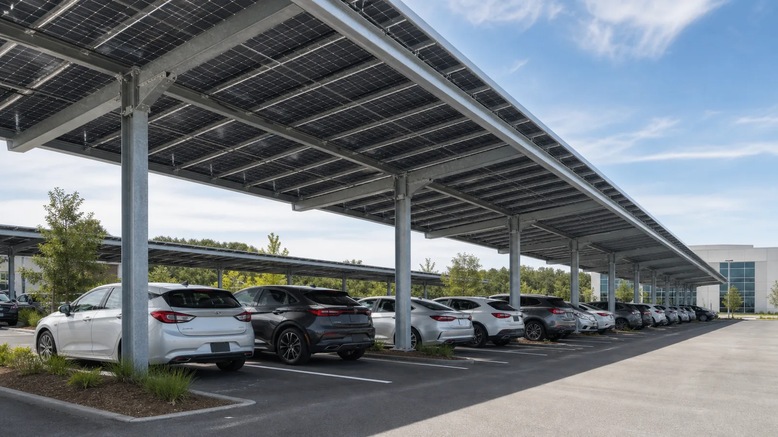 Steel hollow sections used in a solar carport structure