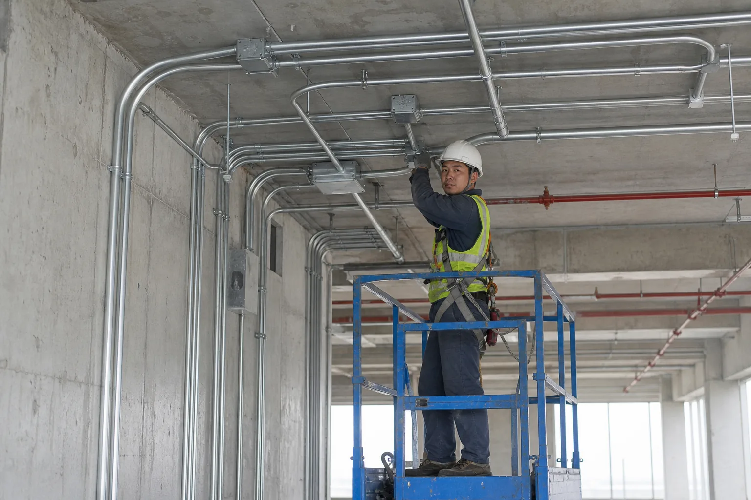 Galvanized steel pipe electrical conduit installation