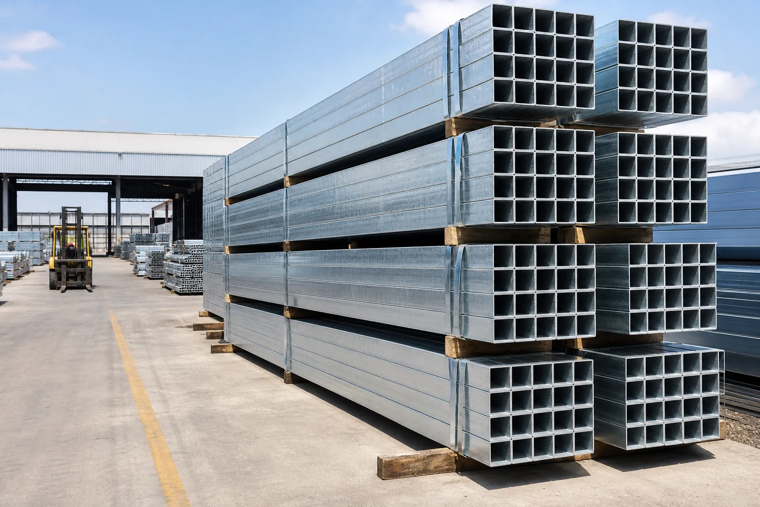 Square & Rectangular Steel Tubes Galvanized square tubes in stock yard