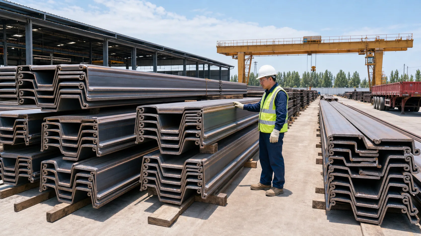 Steel Sheet Piles U and Z steel sheet piles arranged in a Chinese stockyard
