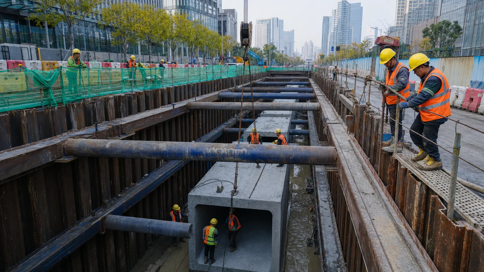 Steel Sheet Piles Steel sheet piles supporting urban utility excavation