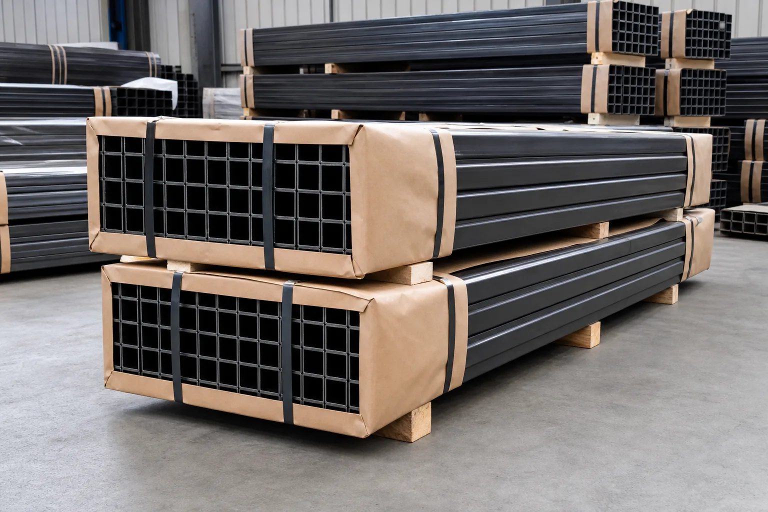 Square & Rectangular Steel Tubes Square tube bundles prepared for export packing