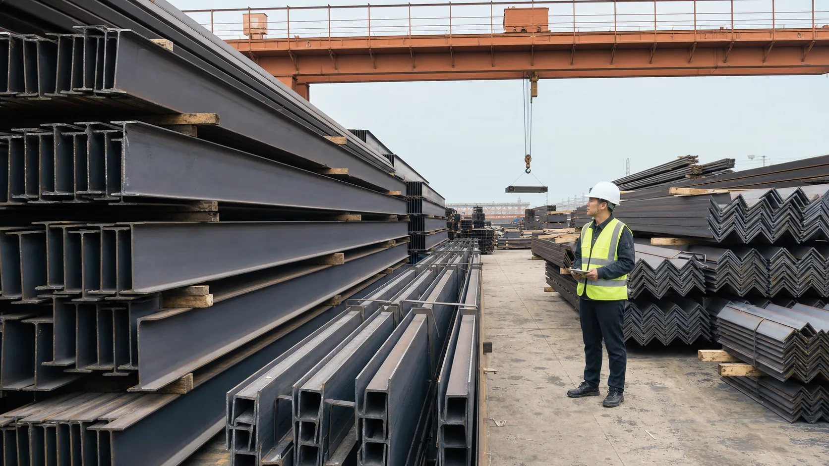 Structural Steel Sections Structural steel sections arranged in a Chinese distribution yard