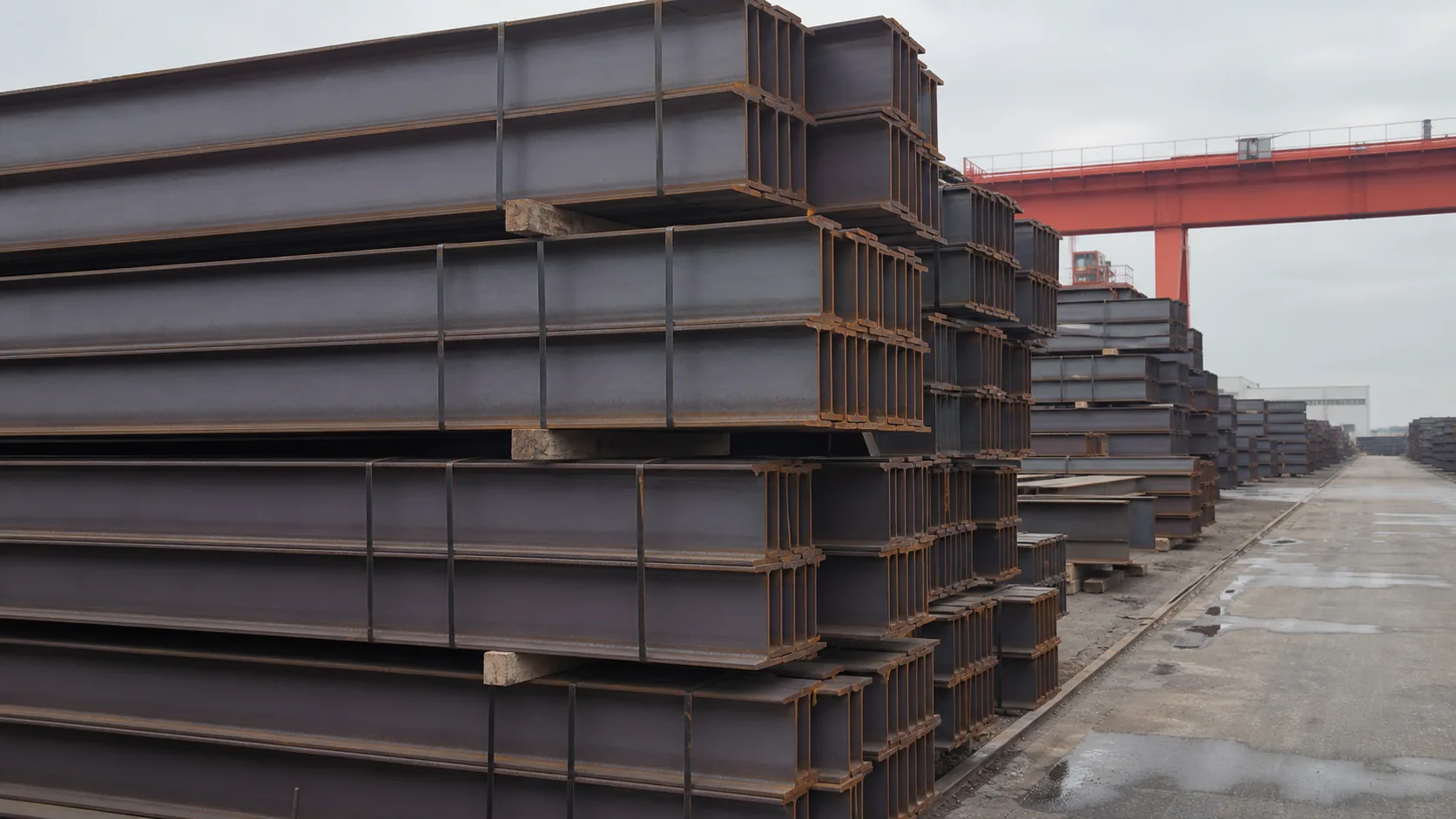Structural Steel Sections I-beam bundles organized in a steel yard