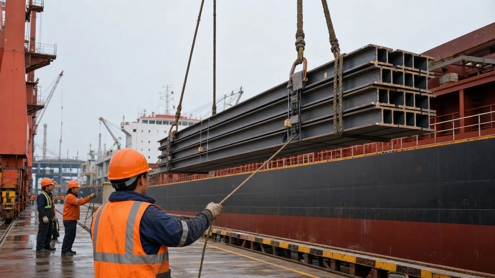 Structural Steel Sections Structural steel sections being loaded for ocean shipment